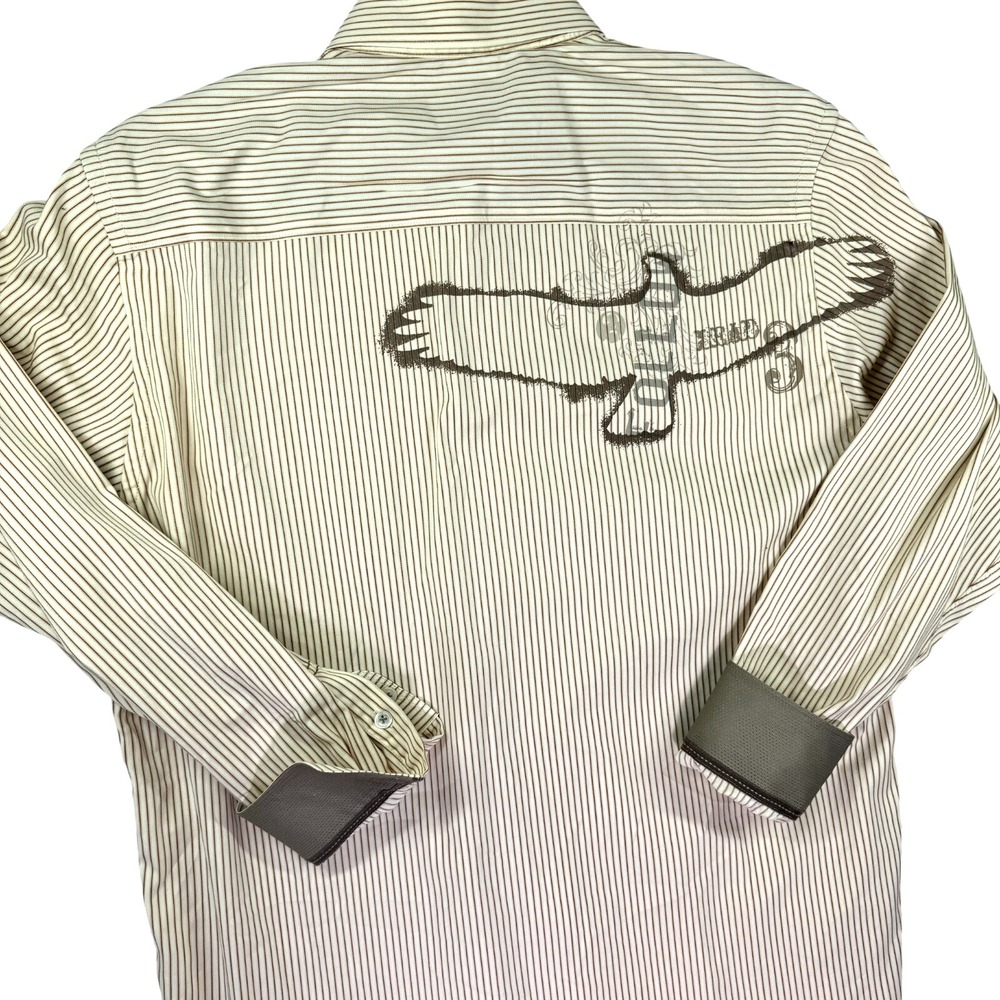 Indigo Palms Shirt Men M Striped Eagle‎ Print Flip Cuff Western Cowboy *blemish